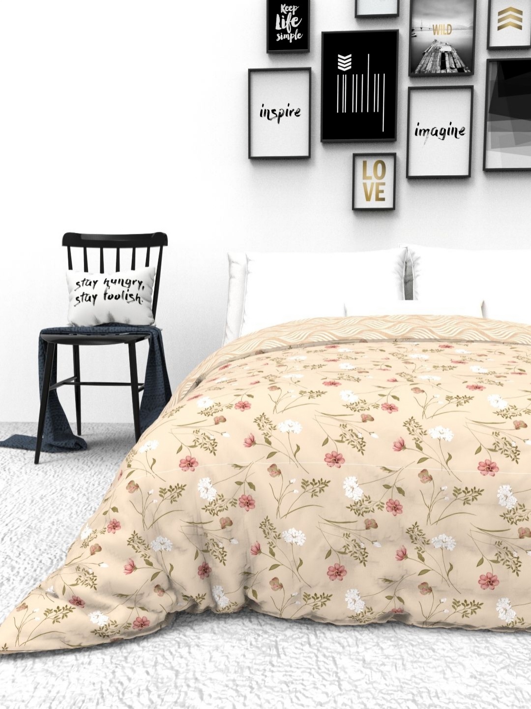 

THE WHITE MOSS Beige & Green Floral AC Room 150 GSM Reversible Single Bed Comforter