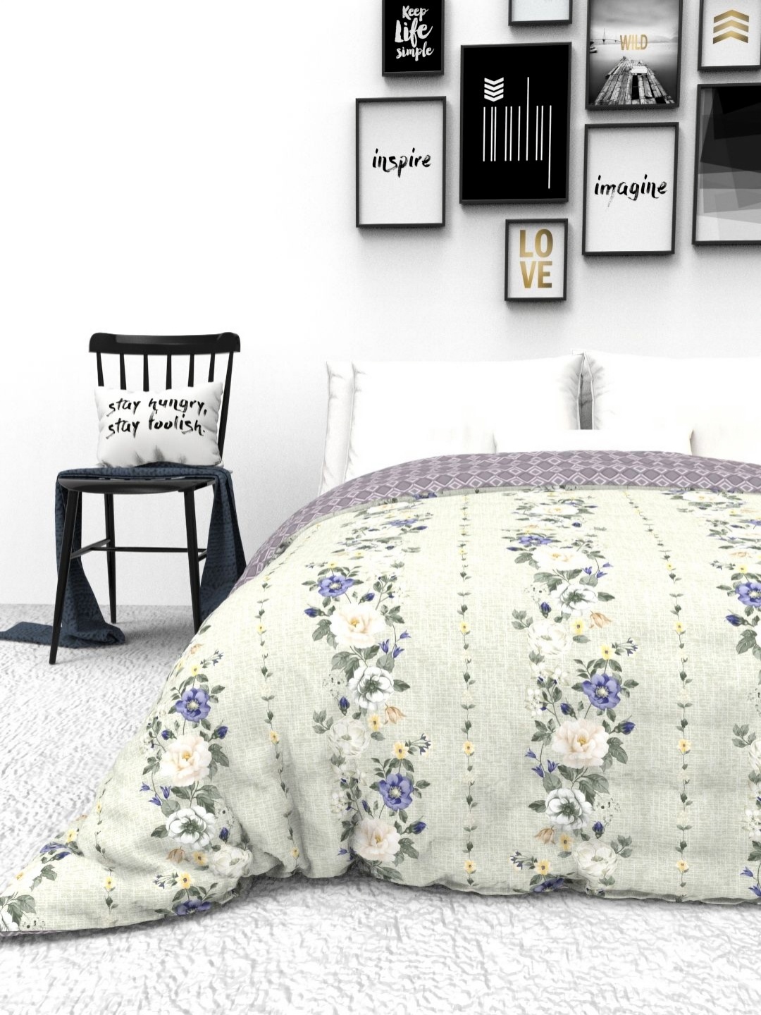 

THE WHITE MOSS White & Blue Floral AC Room 150 GSM Reversible Single Bed Comforter