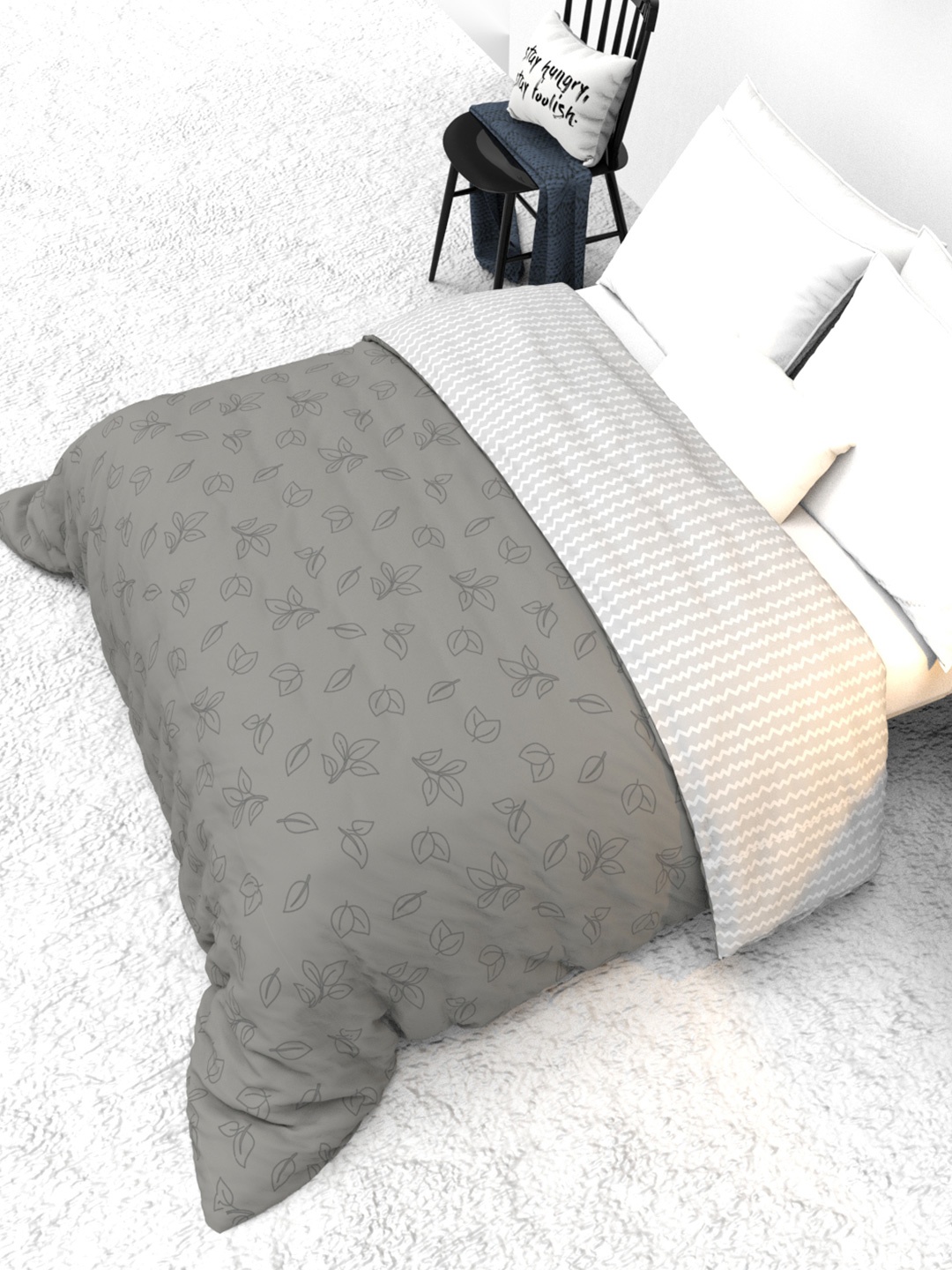 

THE WHITE MOSS Grey & Black Floral AC Room 150 GSM Reversible Double Bed Comforter