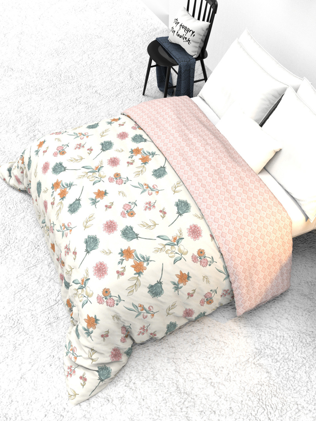 

THE WHITE MOSS White & Green Floral AC Room 150 GSM Reversible Double Bed Comforter