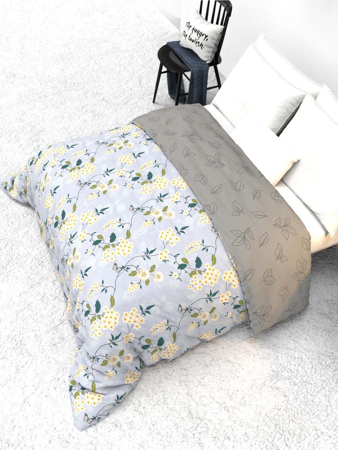 

THE WHITE MOSS Blue & Green Floral AC Room 150 GSM Reversible Double Bed Comforter