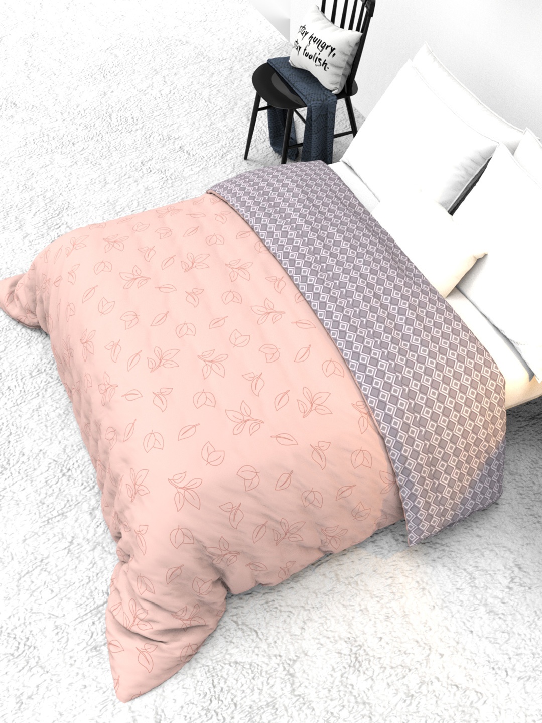 

THE WHITE MOSS Peach-Coloured Floral Heavy Winter 300 GSM Reversible Double Bed Quilt