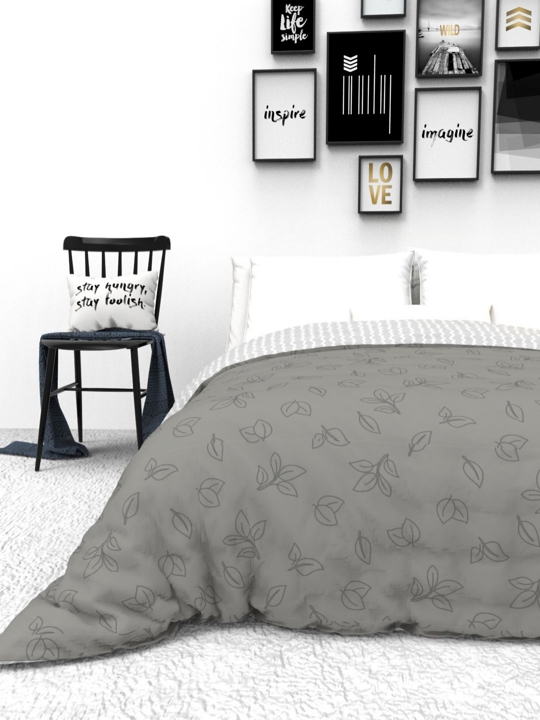 

THE WHITE MOSS Grey & Black Floral Heavy Winter 300 GSM Reversible Single Bed Quilt