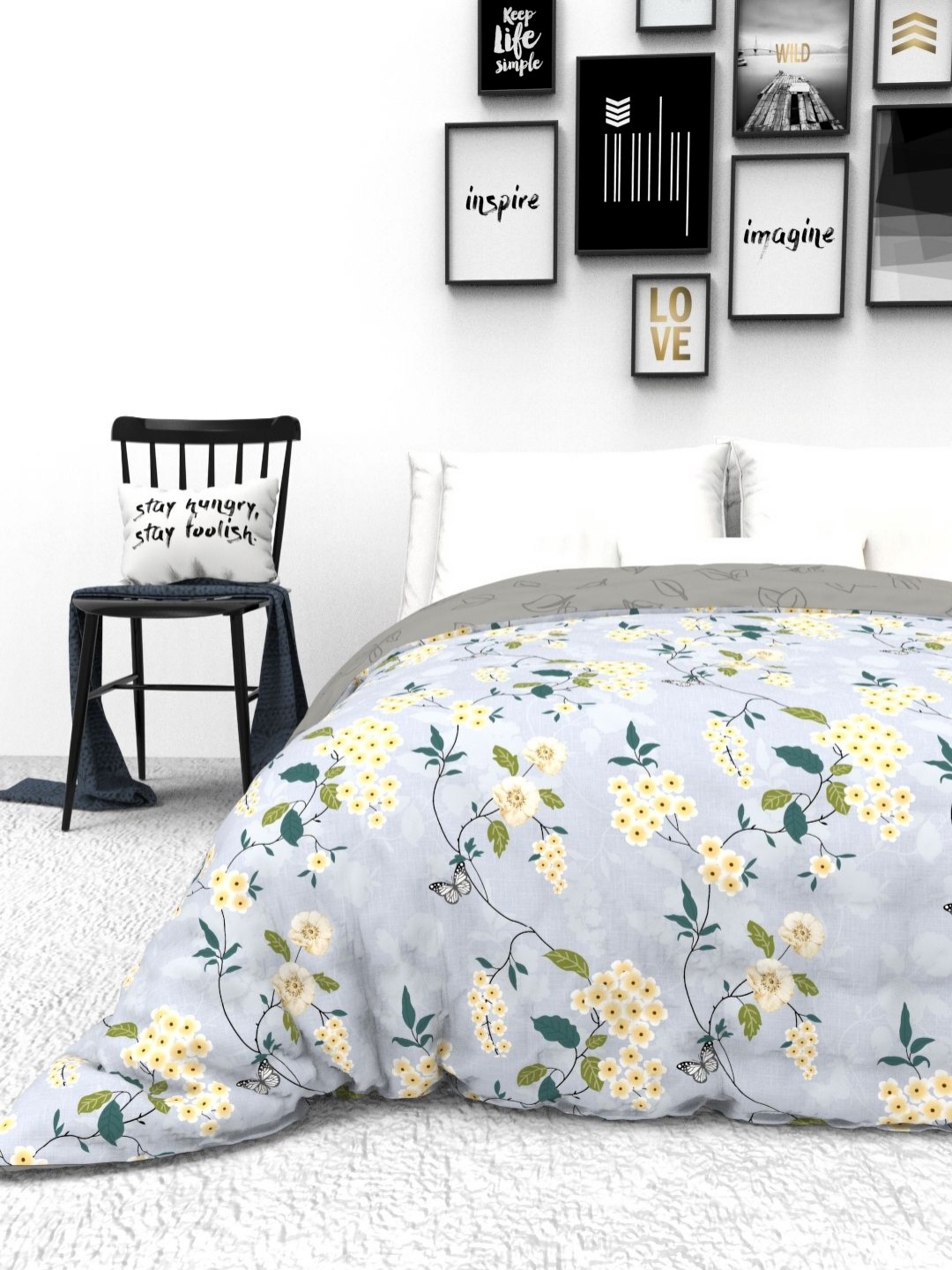 

THE WHITE MOSS Blue & Yellow Floral AC Room 150 GSM Reversible Single Bed Comforter