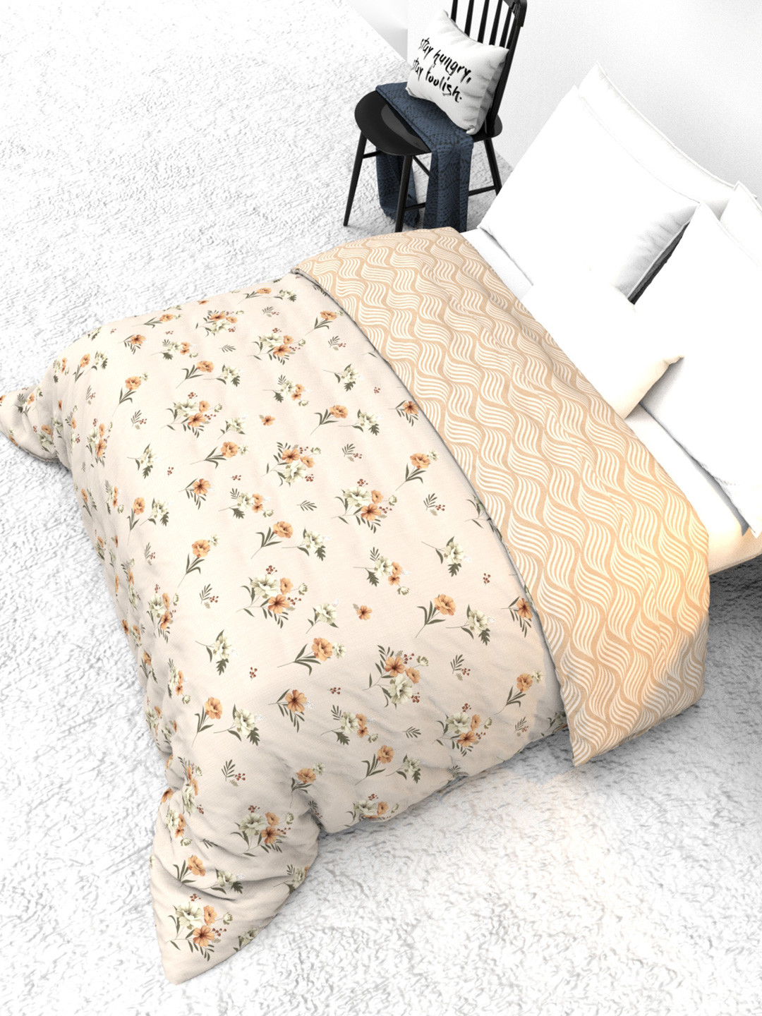 

THE WHITE MOSS Beige & Green Floral AC Room 150 GSM Reversible Double Bed Comforter