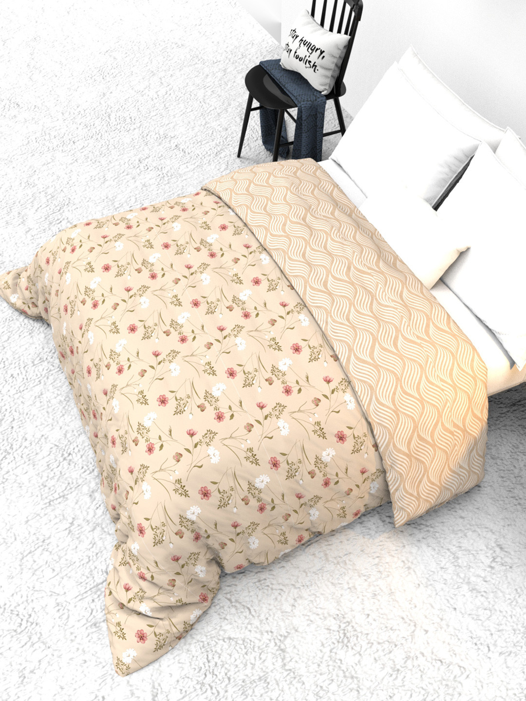 

THE WHITE MOSS Beige & Red Floral AC Room 150 GSM Reversible Double Bed Comforter