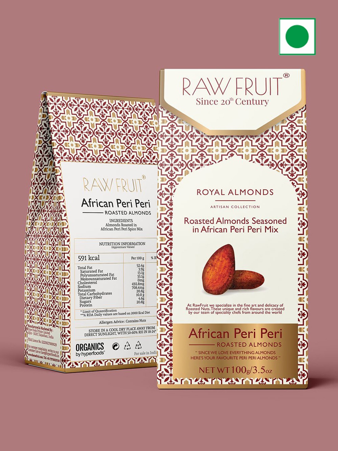 

RawFruit Pack Of 2 Peri Peri Roasted Almonds 100g, Multi