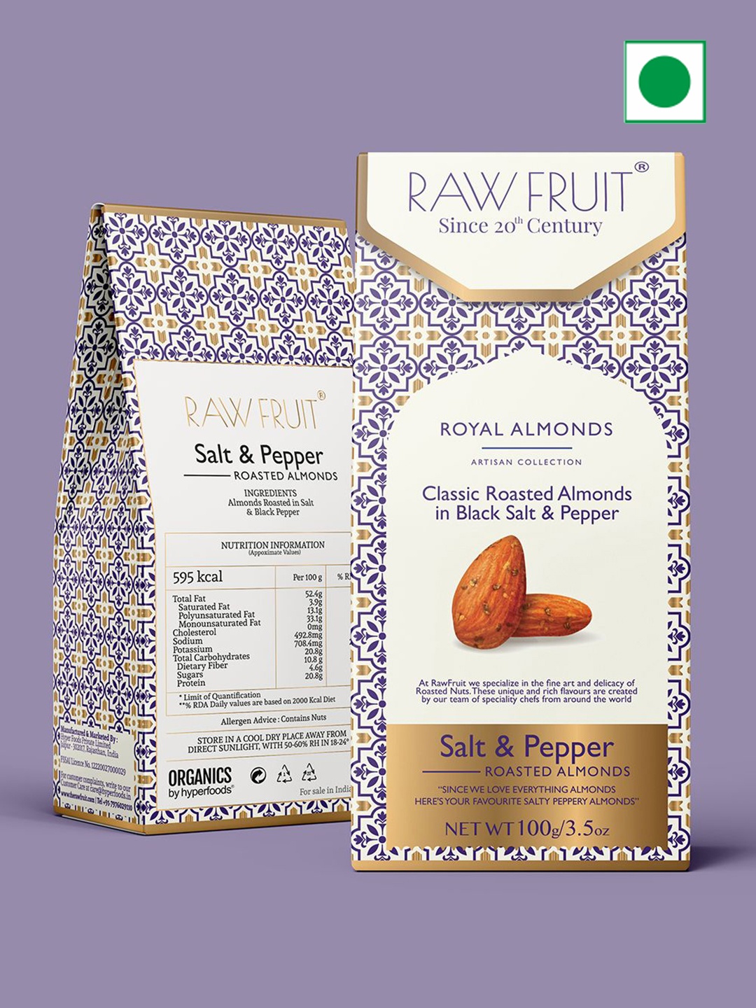 

RawFruit Pack of 2 Black Paper Roasted Almonds 100g, Multi