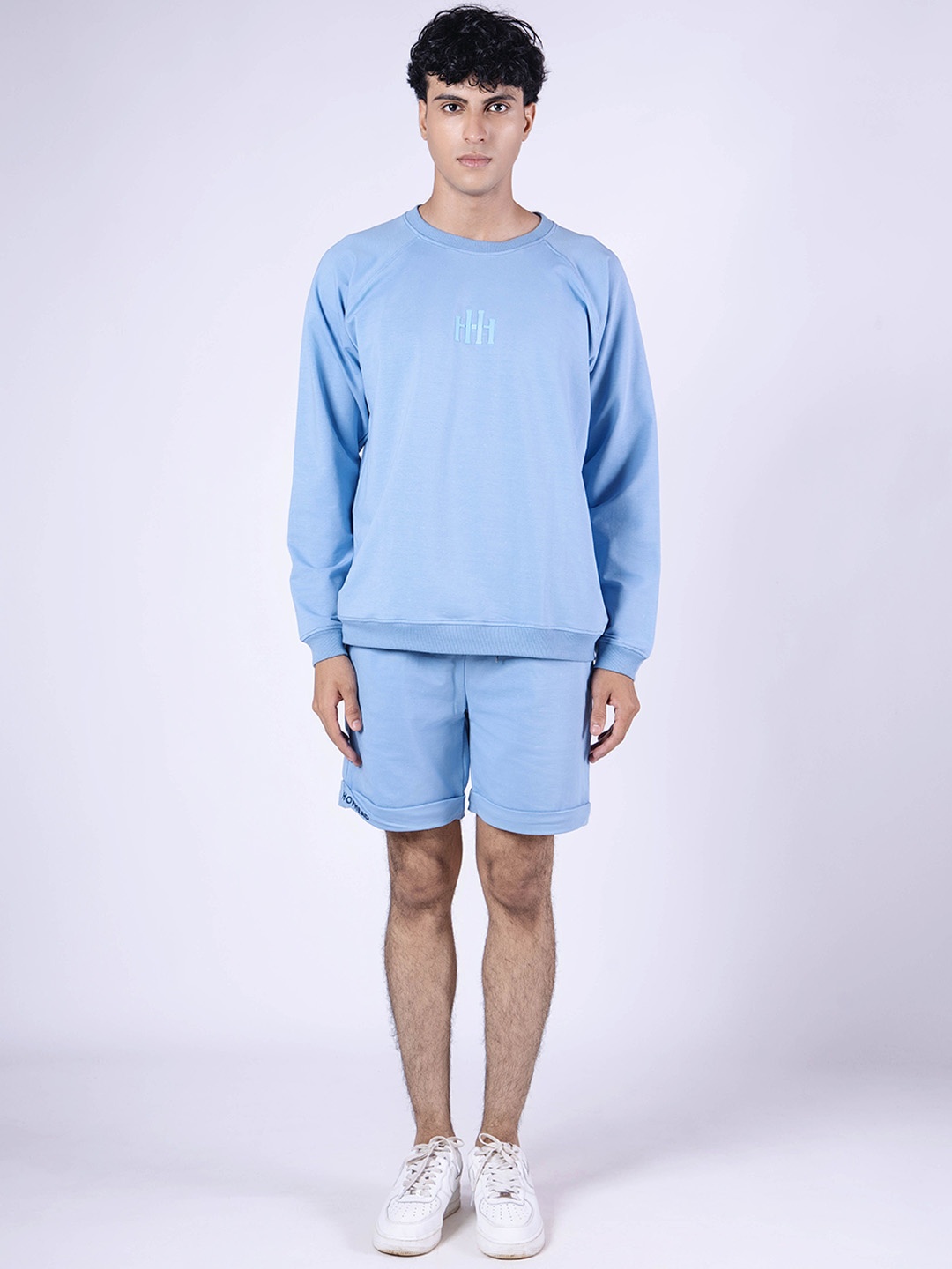 

HOP HEAD Round Neck Pure Cotton Sweatshirt With Shorts, Blue