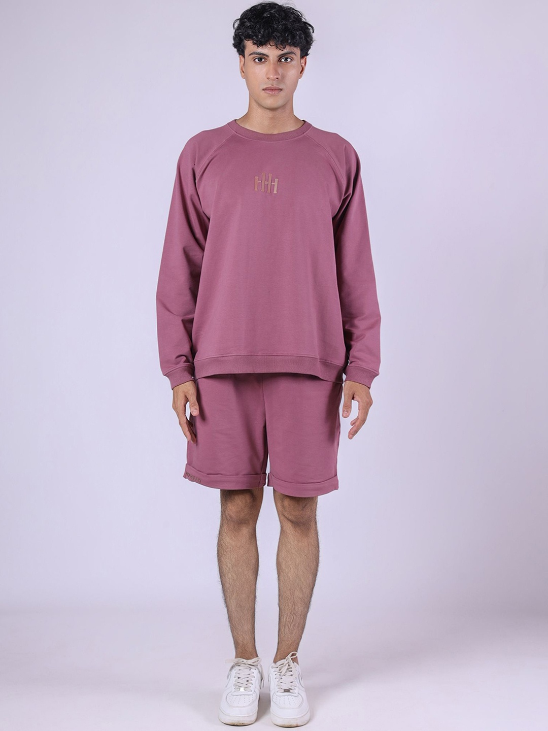 

HOP HEAD Round Neck Pure Cotton Sweatshirt With Shorts, Mauve