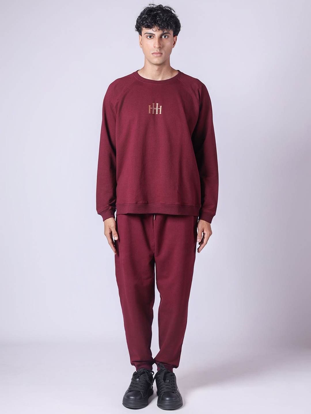 

HOP HEAD Round Neck Pure Cotton Sweatshirt With Joggers, Maroon