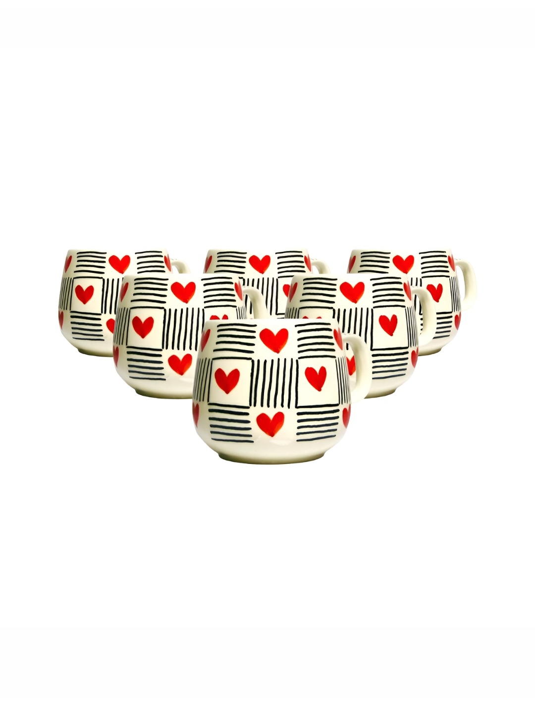 

MODEFE White & Red 6 Pieces Printed Ceramic Glossy Tea Cups 300 ml Each