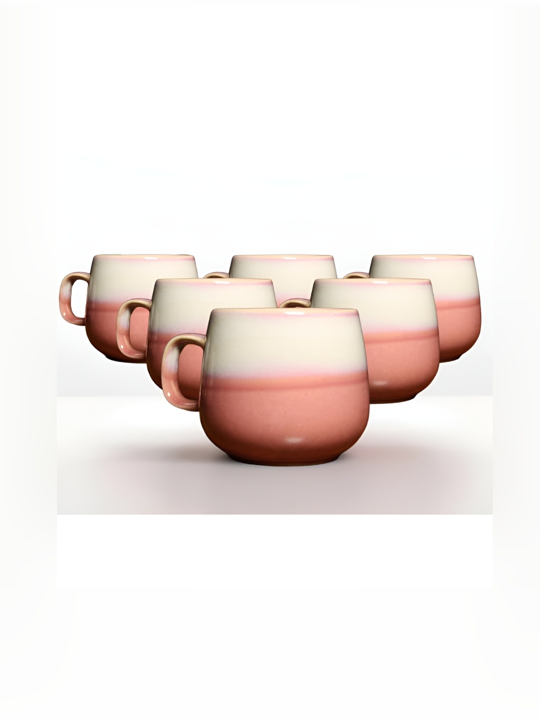

MODEFE Pink and White 6 Pieces Ceramic Glossy Cups 275 ml Each