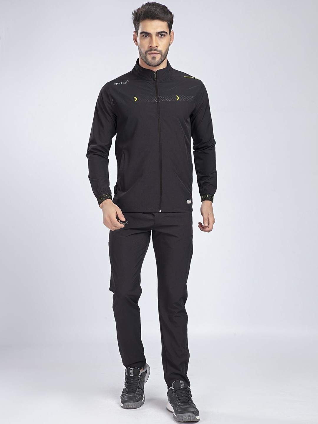 

SPORT SUN Men Mock Collar Tracksuits, Black