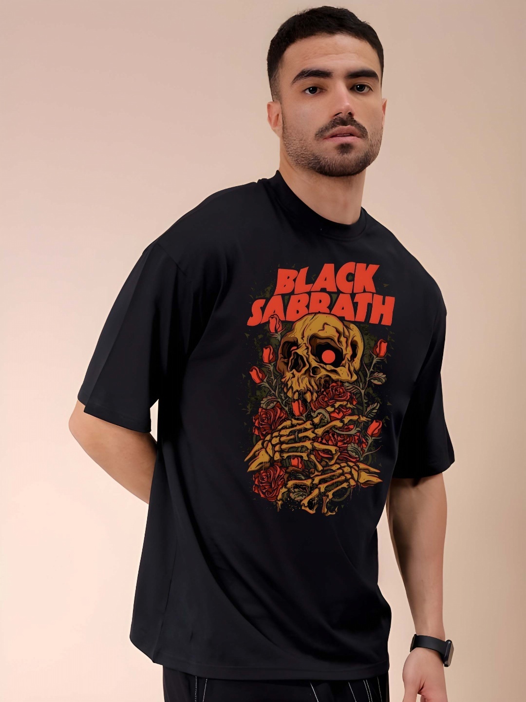 

KAIDO Men Graphic Printed Round Neck Cotton Relaxed Fit T-shirt, Black