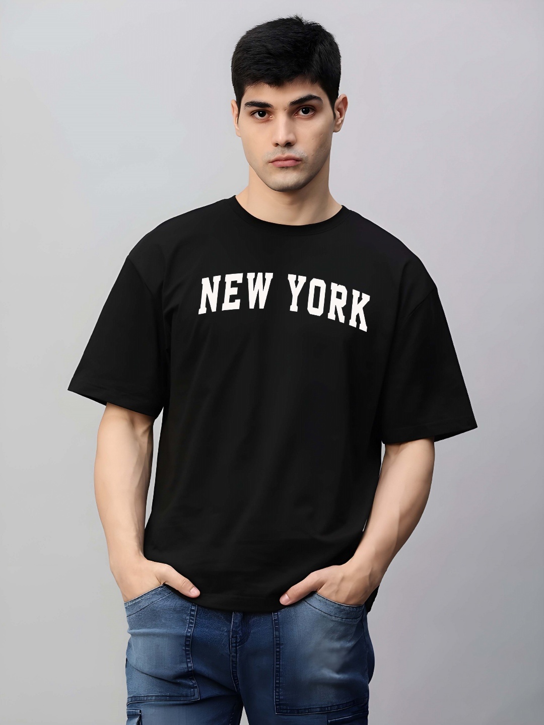 

KAIDO Men Typography Printed Round Neck Cotton Relaxed Fit T-shirt, Black