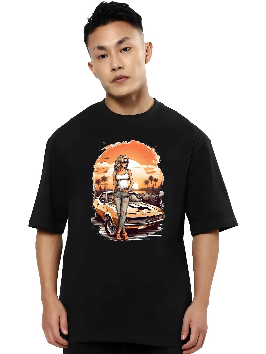 

KAIDO Men Graphic Printed Round Neck Cotton Relaxed Fit T-shirt, Black