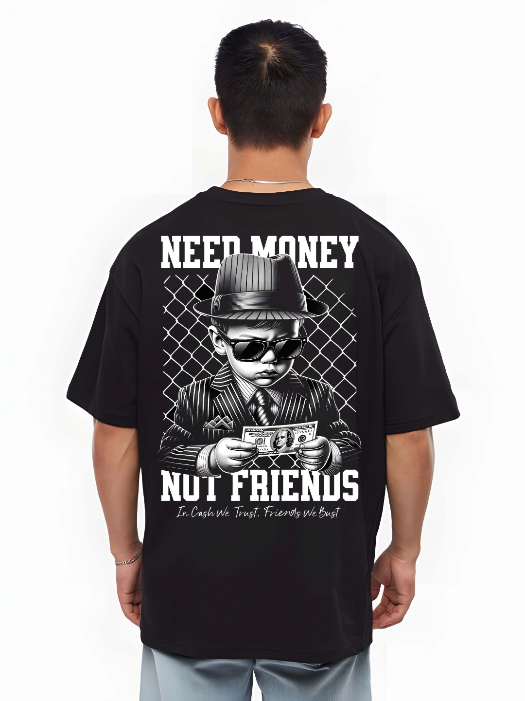 

KAIDO Men Graphic Printed Round Neck Cotton Oversized T-shirt, Black