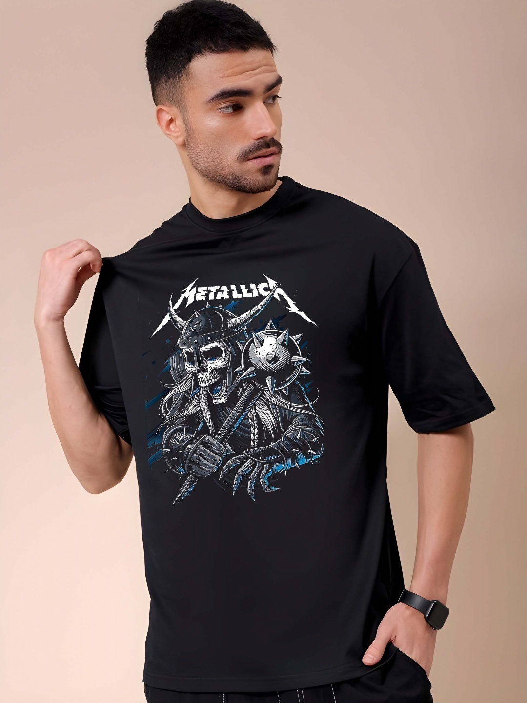 

KAIDO Men Graphic Printed Round Neck Cotton Relaxed Fit T-shirt, Black