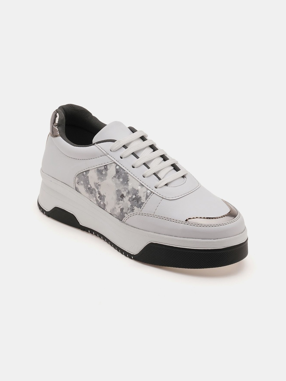 

R&B Women Printed Round Toe Lace-Up Sneakers, White