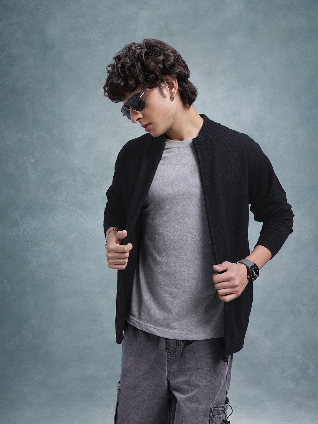 

The Roadster Lifestyle Co. Men Front-Open Sweater, Black