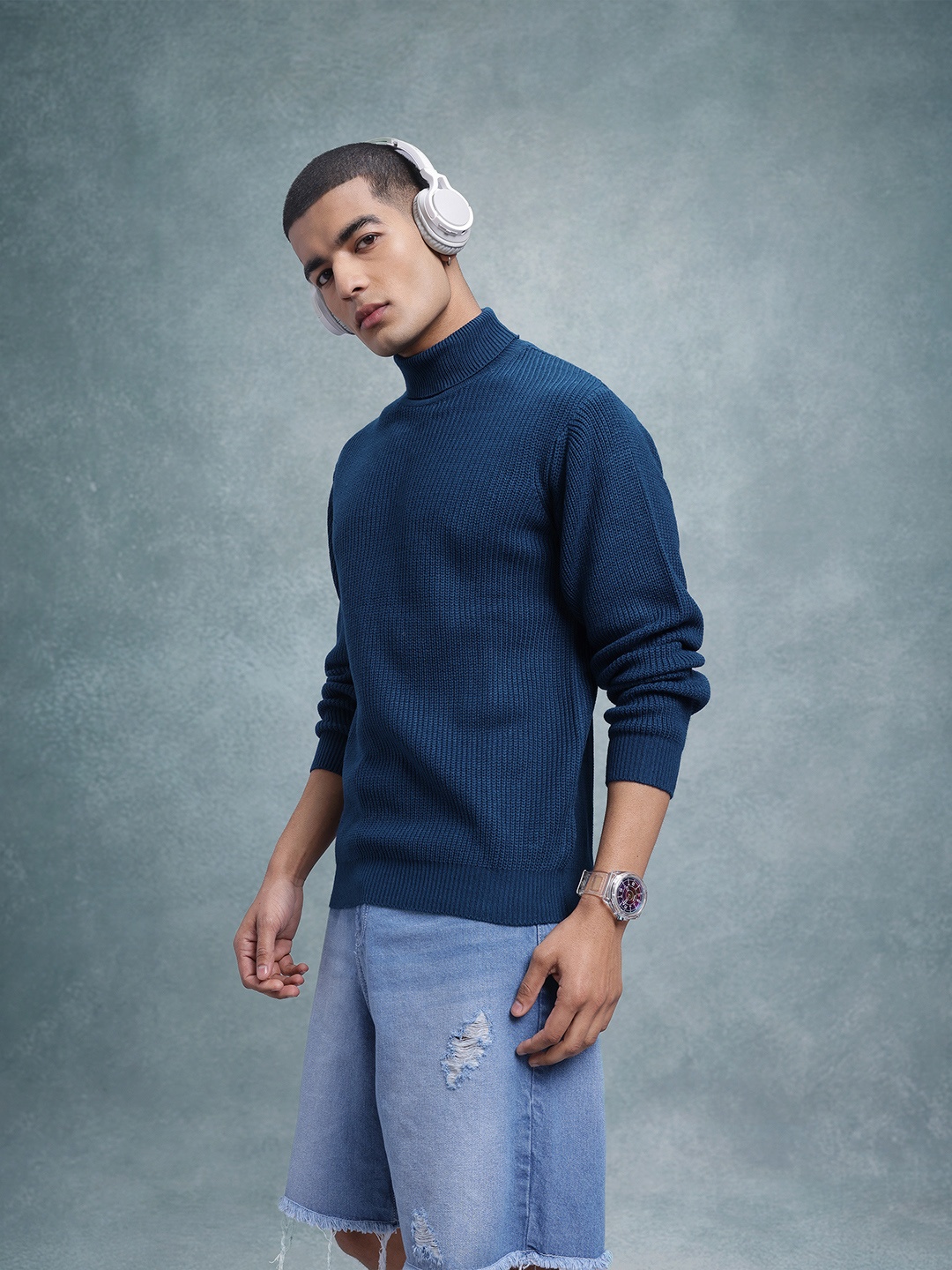 

The Roadster Lifestyle Co. Men Turtle Neck Pullover, Navy blue