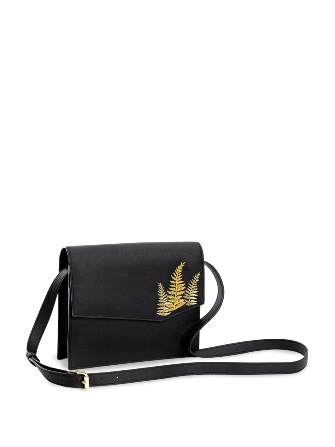 

Green Hermitage Women Floral Printed Structured Leather Sling Bag, Black