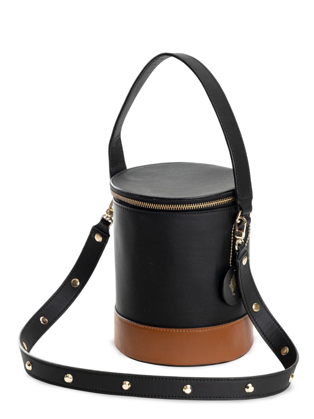 

Green Hermitage Women Colourblocked Bowling Leather Sling Bag, Black