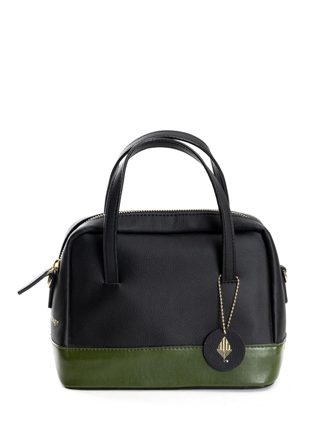 

Green Hermitage Women Colourblocked Structured Leather Sling Bag, Black