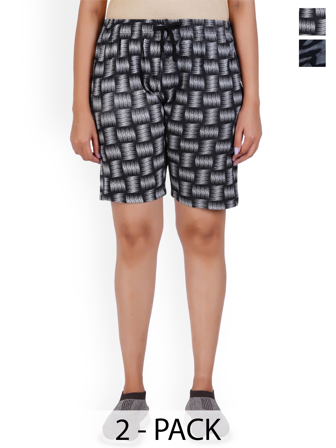 

FEEL TRACK Women Pack of 2 Printed Outdoor Shorts, Black