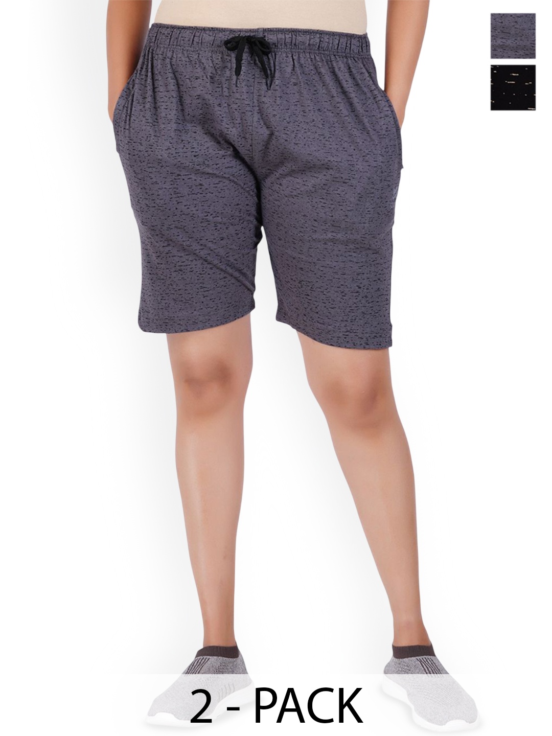 

FEEL TRACK Women Pack Of 2 Printed Outdoor Shorts, Grey