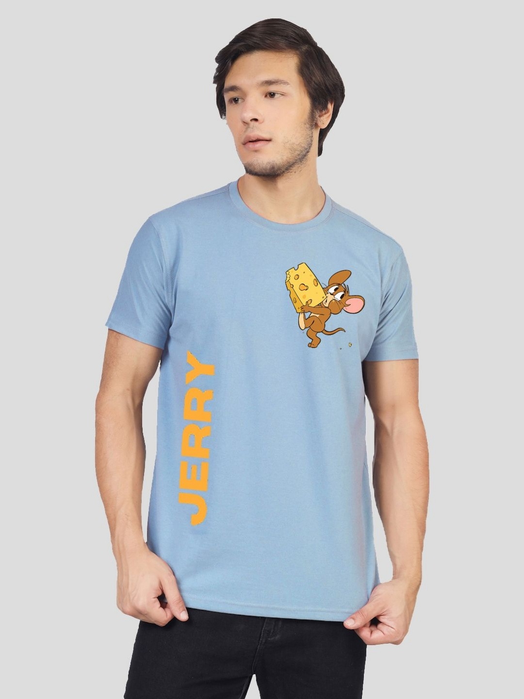 

Greylongg Men Tom & Jerry Graphic Printed Round Neck Cotton T-shirt, Blue