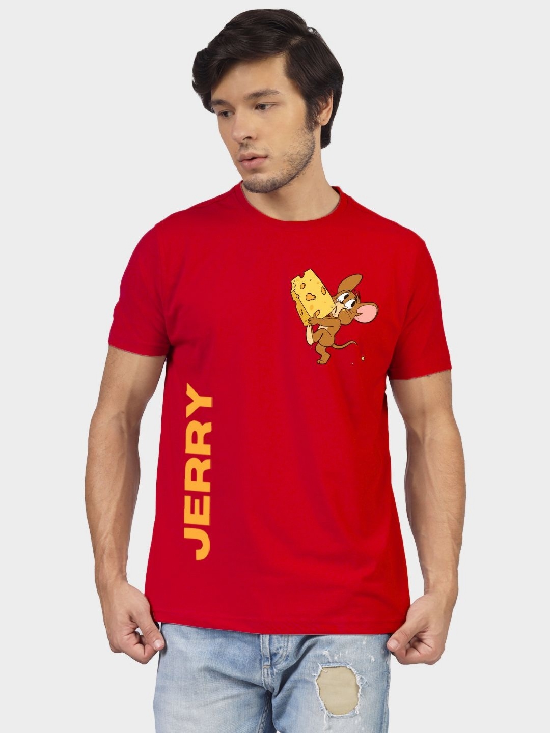 

Greylongg Men Tom & jerry Graphic Printed Round Neck Cotton T-shirt, Red