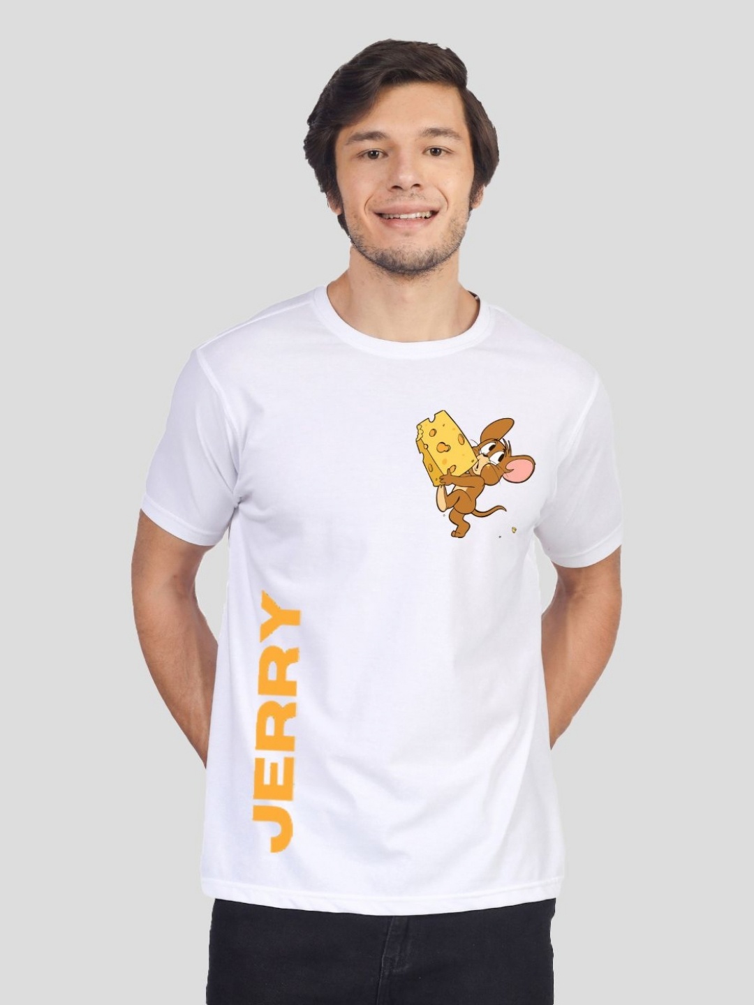 

Greylongg Men Tom & Jerry Graphic Printed Round Neck Cotton T-shirt, White