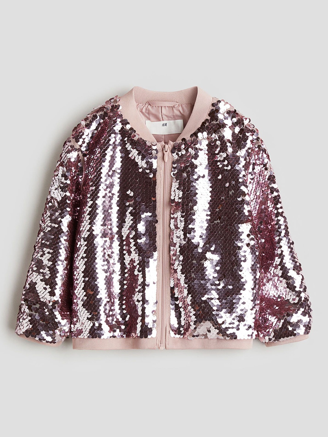 

H&M Sequined Bomber Jacket, Pink