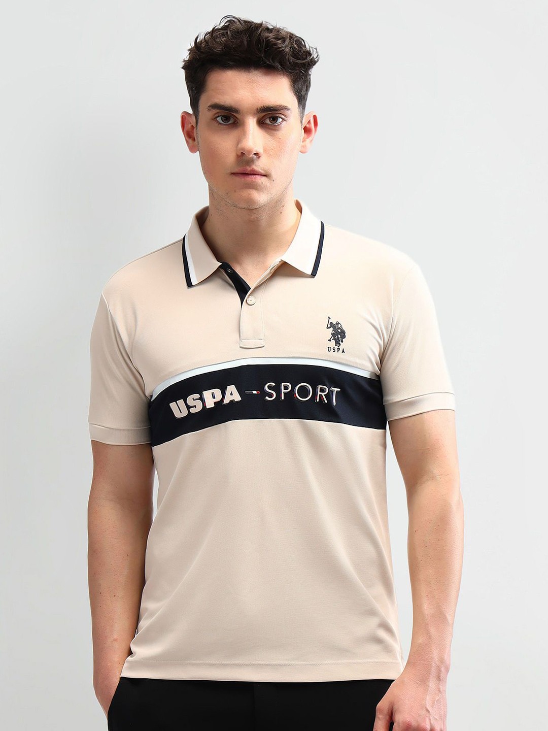 

U.S. Polo Assn. Men Striped Polo Collar Slim Fit T-shirt, Beige