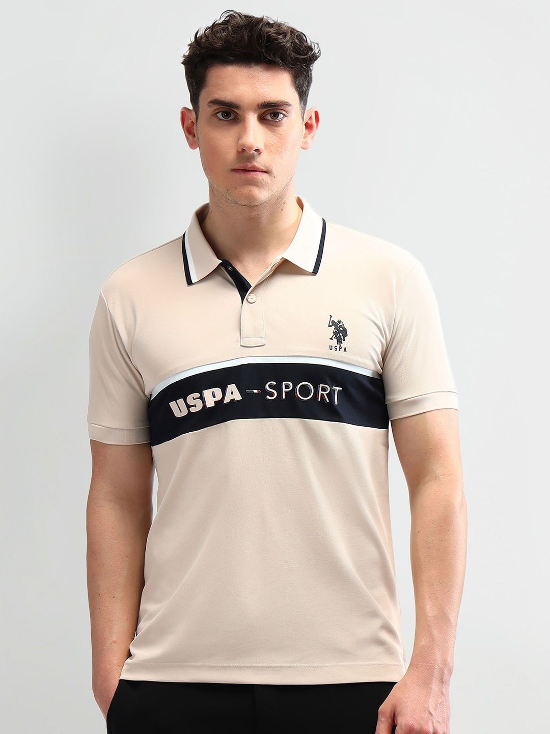 

U.S. Polo Assn. Men Striped Polo Collar Slim Fit T-shirt, Beige