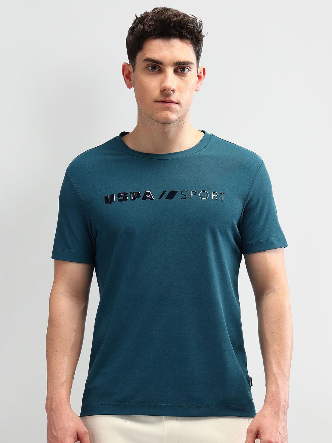 U.S. Polo Assn. Men Brand Logo Printed Slim Fit T-shirt, Blue
