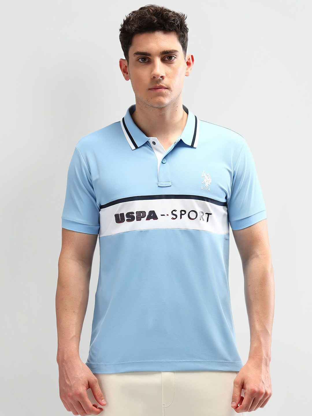 

U.S. Polo Assn. Men Striped Polo Collar Slim Fit T-shirt, Blue