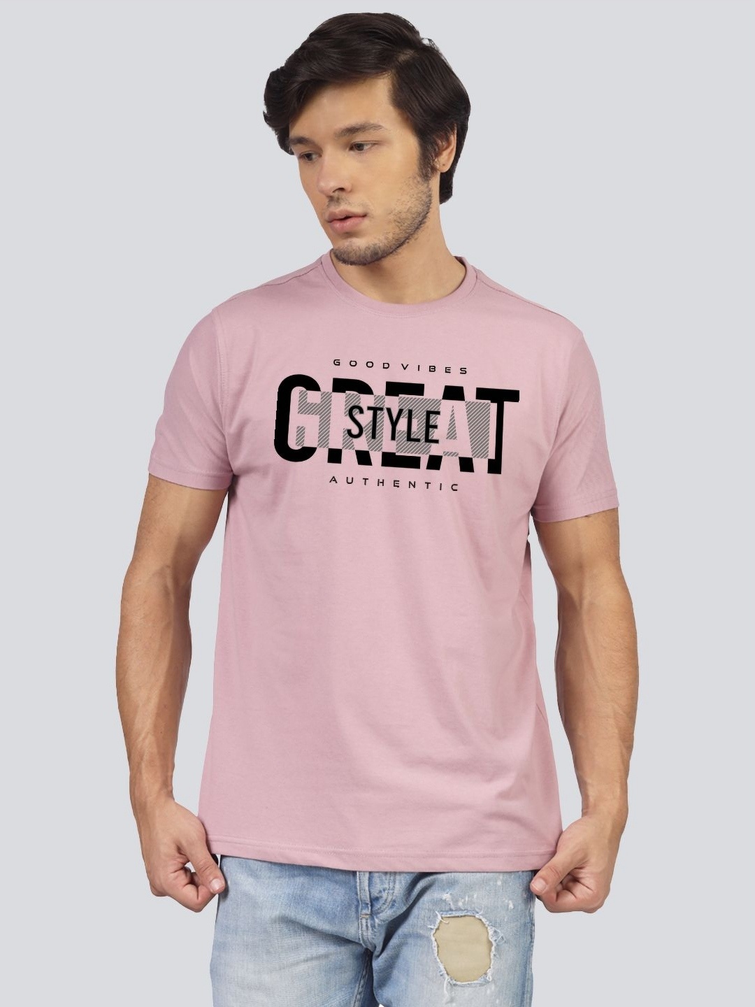 Greylongg Men Typography Printed Pockets T-shirt, Purple