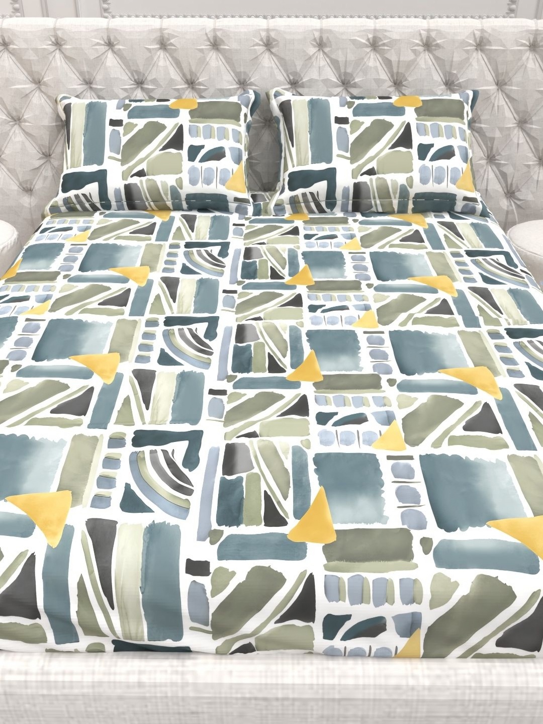 

THE WHITE MOSS White & Yellow Floral 130 TC Queen Bedsheet with 2 Pillow Covers