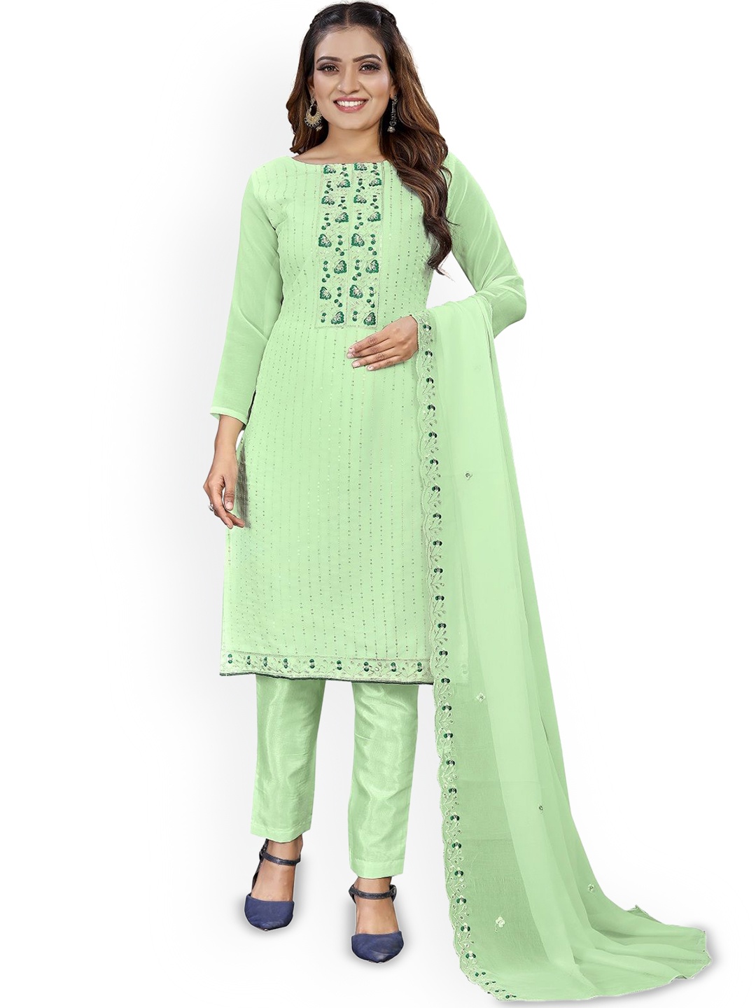 

A TO Z CART Embellished Unstitched Dress Material, Lime green