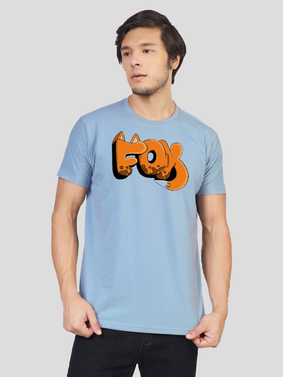

Greylongg Men Typography Printed Applique T-shirt, Blue