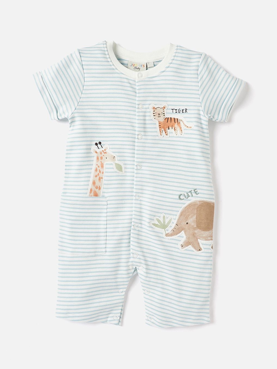 

Juniors by Babyshop Animal Applique Striped Romper with Button Closure, Multi