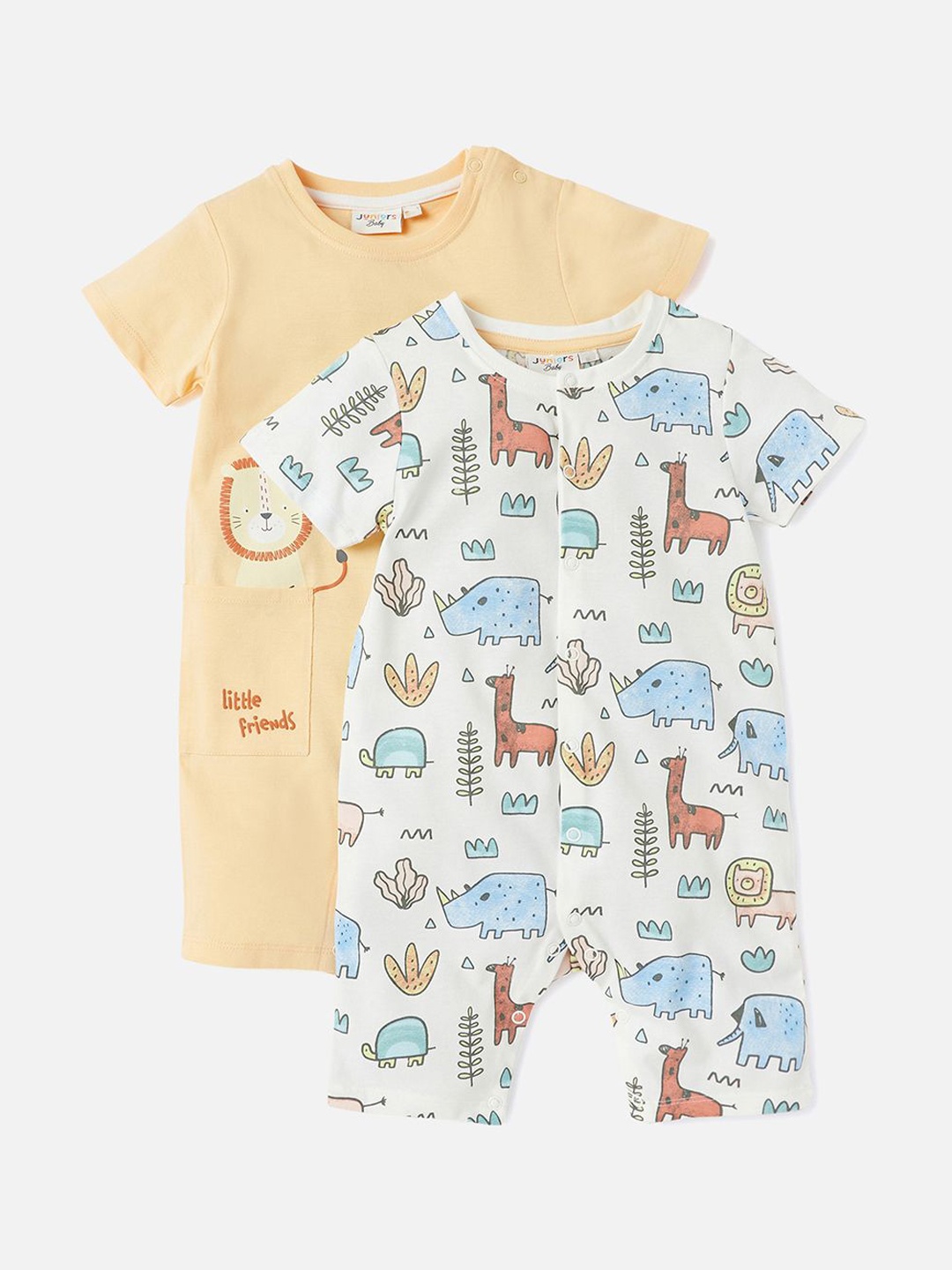Juniors by Babyshop Set Of 2 Printed Romper with Short Sleeves, Multi