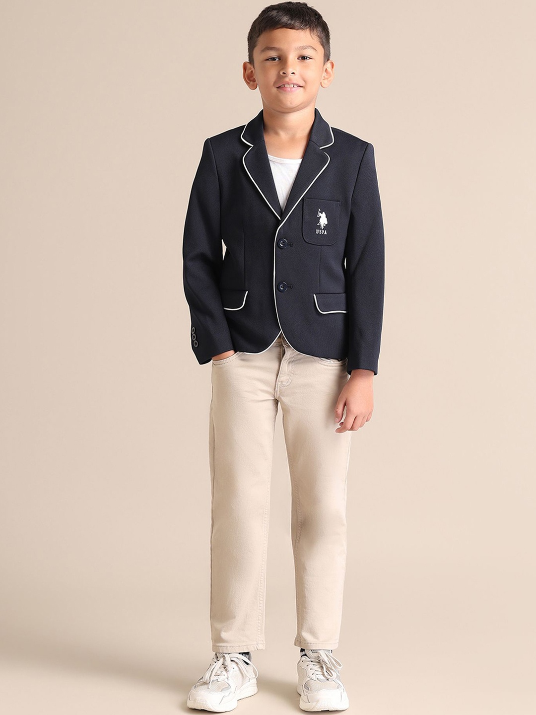 

U.S. Polo Assn. Kids Self Design Single Breasted Blazer, Navy blue