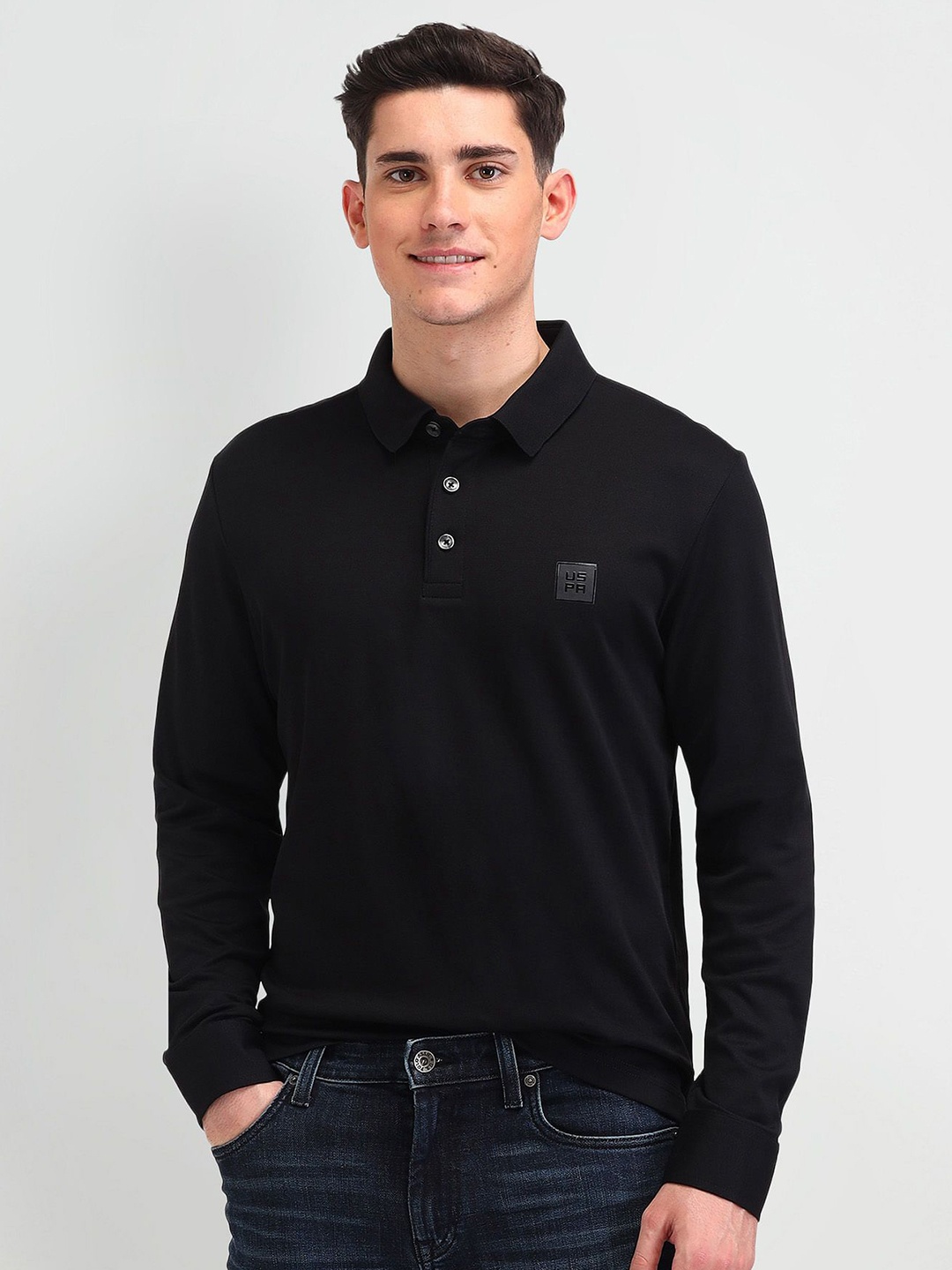 

U.S. Polo Assn. Denim Co. Men Solid Polo Collar Cotton T-shirt, Black