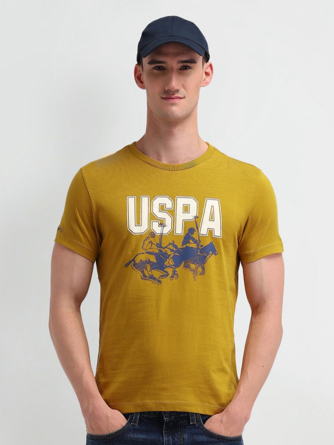 

U.S. Polo Assn. Denim Co. Men Graphic Printed Round Neck Cotton Slim Fit T-shirt, Yellow