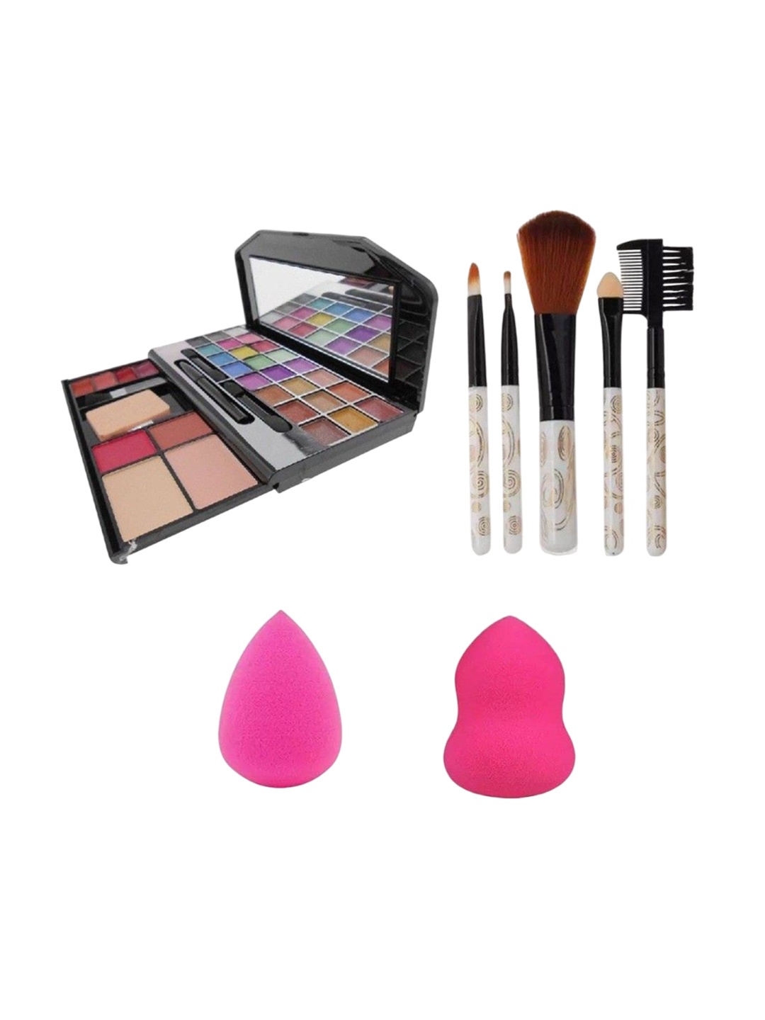 

Lenon Set Of 8 Eyeshadow Palette With Sponges & Makeup Brushes- Pink- Black- Nude