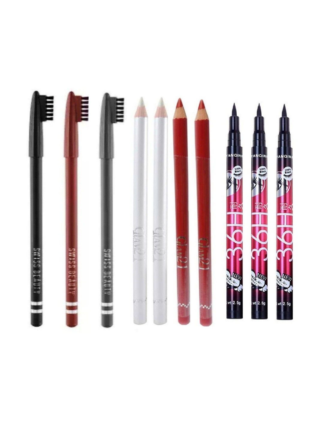 

Lenon Set Of 10 Eyebrow Pencils- Lip Liner & 36Hr Waterproof Eyeliner- Red- White- Black